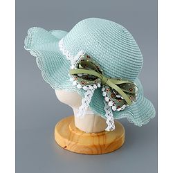 Babyhug Straw Hat with Bow Applique and Purse - Green