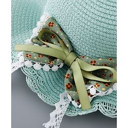 Babyhug Straw Hat with Bow Applique and Purse - Green