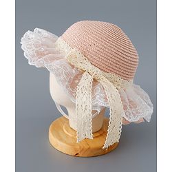 Babyhug Straw Hat with Bow Applique - Pink