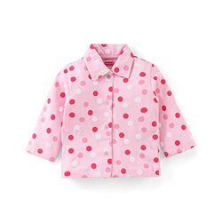 Babyhug Cotton Knit Full Sleeves Night Suit With Dots Print - Pink