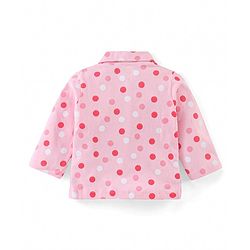 Babyhug Cotton Knit Full Sleeves Night Suit With Dots Print - Pink