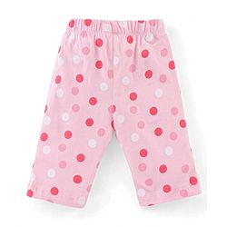 Babyhug Cotton Knit Full Sleeves Night Suit With Dots Print - Pink
