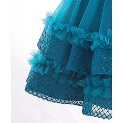 Babyhug Half Sleeves Shimmery Party Frock with Floral Applique & Sequin Detailing - Teal Blue
