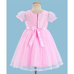 Babyhug Puffed Sleeves Sequinned & Corsage Detailing Party Frock - Pink