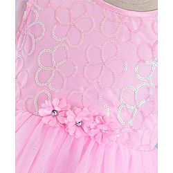Babyhug Puffed Sleeves Sequinned & Corsage Detailing Party Frock - Pink