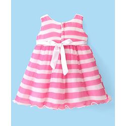 Babyhug Woven Sleeveless Pleated Satin Party Frock with Floral Applique - White Pink