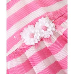 Babyhug Woven Sleeveless Pleated Satin Party Frock with Floral Applique - White Pink