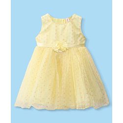 Babyhug Sleeveless Sequin Embroidered Party Frock with Floral Applique - Yellow