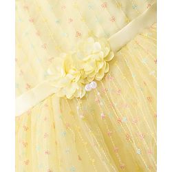 Babyhug Sleeveless Sequin Embroidered Party Frock with Floral Applique - Yellow
