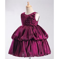 Babyhug Sleeveless Balloon Party Frock - Aubergine