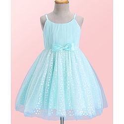 Babyhug Sleeveless Shimmery Party Frock with Bow Applique - Mint