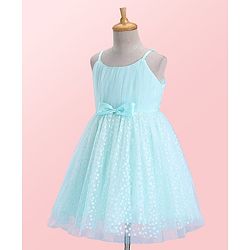 Babyhug Sleeveless Shimmery Party Frock with Bow Applique - Mint