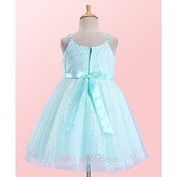 Babyhug Sleeveless Shimmery Party Frock with Bow Applique - Mint