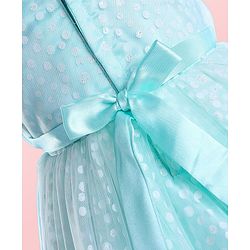 Babyhug Sleeveless Shimmery Party Frock with Bow Applique - Mint