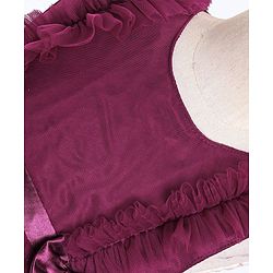 Babyhug Sleeveless Mesh Party Frock with Frill Detailing & Bow Applique -  Aubergine