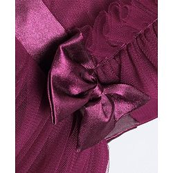 Babyhug Sleeveless Mesh Party Frock with Frill Detailing & Bow Applique -  Aubergine