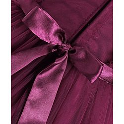 Babyhug Sleeveless Mesh Party Frock with Frill Detailing & Bow Applique -  Aubergine