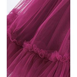 Babyhug Sleeveless Mesh Party Frock with Frill Detailing & Bow Applique -  Aubergine