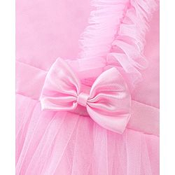 Babyhug Sleeveless Mesh Party Frock with Bow Applique - Pink