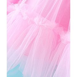 Babyhug Sleeveless Mesh Party Frock with Bow Applique - Pink