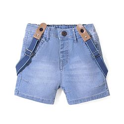 Babyhug Cotton Spandex Washed Denim Stretchable Shorts with Suspender - Blue