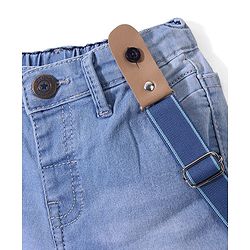 Babyhug Cotton Spandex Washed Denim Stretchable Shorts with Suspender - Blue