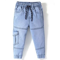 Babyhug Full Length Joggers with Stretch Solid Color - Blue