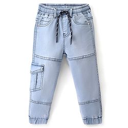 Babyhug Denim Full Sleeves Stretchable Washed Joggers - Blue