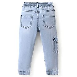 Babyhug Denim Full Sleeves Stretchable Washed Joggers - Blue