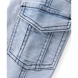 Babyhug Denim Full Sleeves Stretchable Washed Joggers - Blue