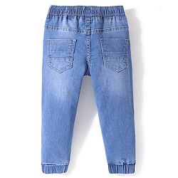Babyhug Cotton Spandex Denim Full Length Washed Jogger With Stretch Solid Colour - Blue