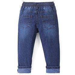 Babyhug Cotton Spandex Full Length Solid Colour Stretchable Jeans with Draw Cord - Blue