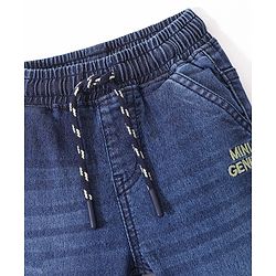 Babyhug Cotton Spandex Full Length Solid Colour Stretchable Jeans with Draw Cord - Blue