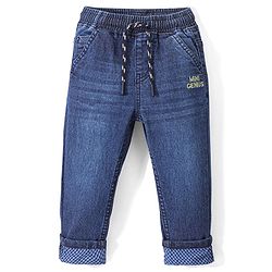 Babyhug Cotton Spandex Full Length Solid Colour Stretchable Jeans with Draw Cord - Blue