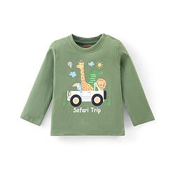 Babyhug Cotton Knit Full Sleeves Night Suit With Animals Print - Green