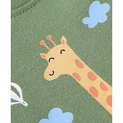 Babyhug Cotton Knit Full Sleeves Night Suit With Animals Print - Green