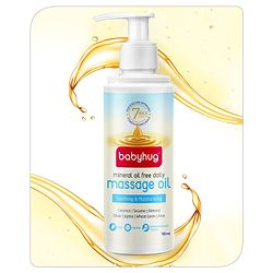 Babyhug Mineral Oil Free Daily Massage Oil with Goodness of 7 Oils (Olive, Coconut, Sesame, Almond, Wheat Germ, Jojoba & Aloe Vera) - 100 ml