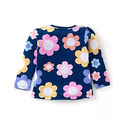 Babyhug Cotton Knit Full Sleeves Floral Printed Night Suit - Navy Blue