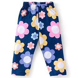 Babyhug Cotton Knit Full Sleeves Floral Printed Night Suit - Navy Blue