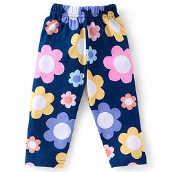 Babyhug Cotton Knit Full Sleeves Floral Printed Night Suit - Navy Blue
