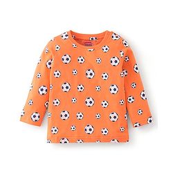 Babyhug Cotton Knit Full Sleeves Soccer Printed Night Suit - Orange