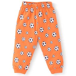 Babyhug Cotton Knit Full Sleeves Soccer Printed Night Suit - Orange