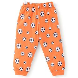 Babyhug Cotton Knit Full Sleeves Soccer Printed Night Suit - Orange