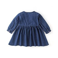 Babyhug Cotton Full Sleeves Frock with Bow & Leggings - Blue