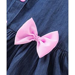 Babyhug Cotton Full Sleeves Frock with Bow & Leggings - Blue