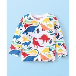 Babyhug Cotton Knit Full Sleeves Night Suit With Dino Print - White