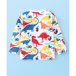 Babyhug Cotton Knit Full Sleeves Night Suit With Dino Print - White