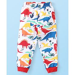 Babyhug Cotton Knit Full Sleeves Night Suit With Dino Print - White