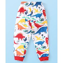 Babyhug Cotton Knit Full Sleeves Night Suit With Dino Print - White