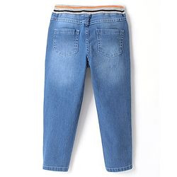 Babyhug Full Length Joggers With Stretch  & Bear Face Embroidered - Blue